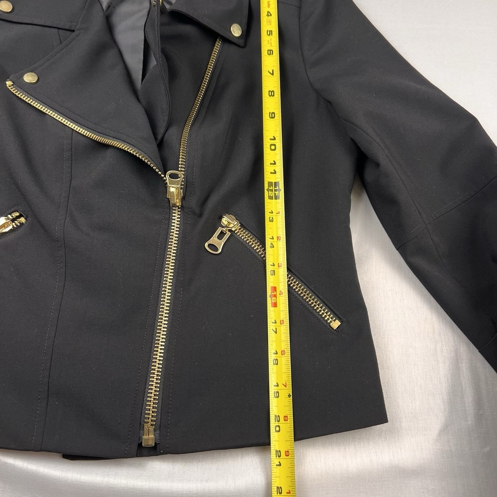 Calvin Klein Jacket Moto Biker Gold Sleeve Zippers Short Goth Black Women Sz 8 - Picture 7 of 9